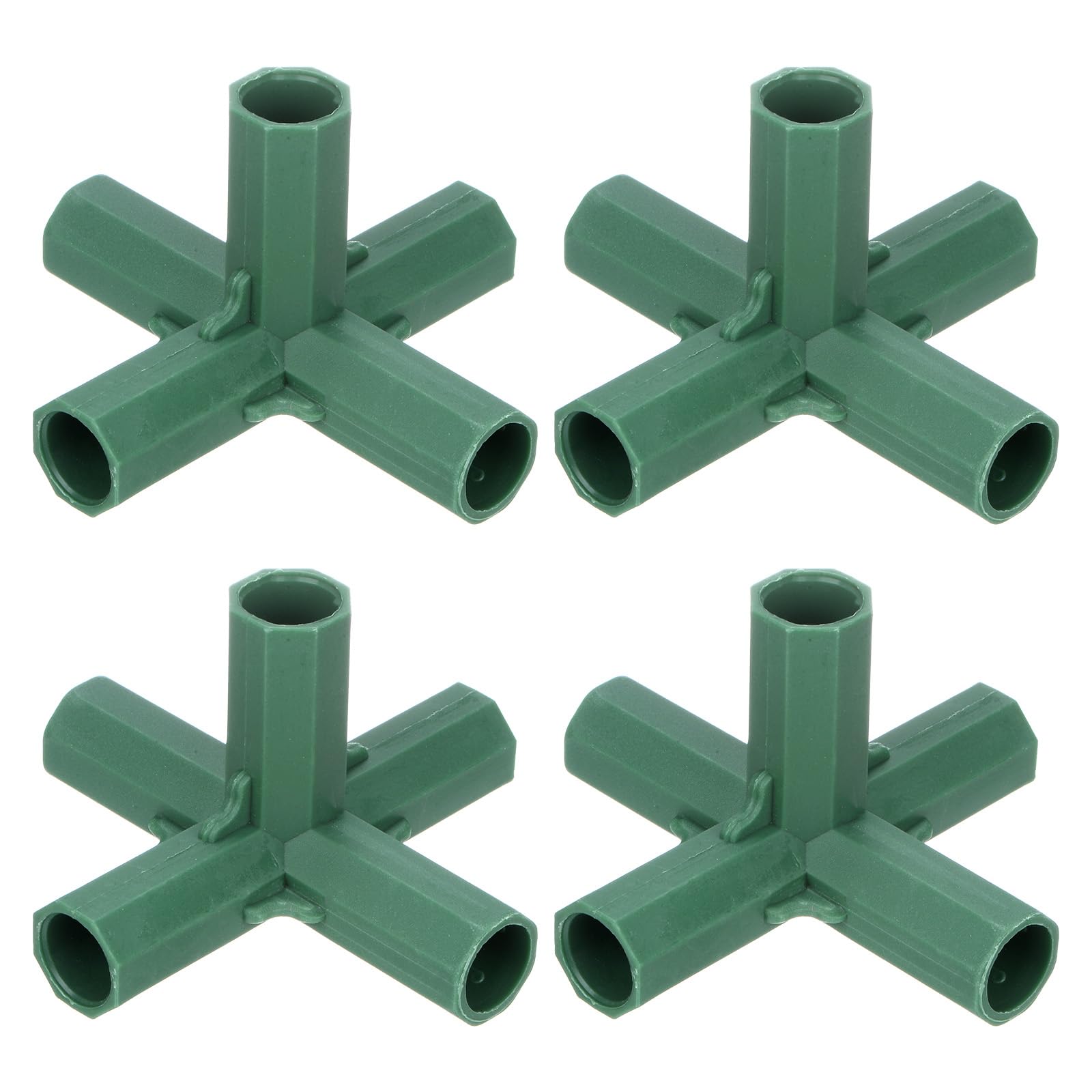 M METERXITY 4 Pcs 16mm Greenhouse Frame Building Connectors, 5 Way Right Angle Pipe Fitting for Grape Trellis/Sunscreen Shed/Gardening Plant Stakes, Greenhouse Accessories [Green]