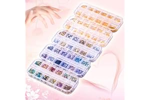 AMOKIA 5 Boxes Nail Art Rhinestones Gold Silver Metal Nail Art Studs Rivets Nail Crystal Gems, Colorful Nail Art Rhinestones Nail Diamonds Kit with Tweezers and Wax Pen for Nail Art Supplies Accessories