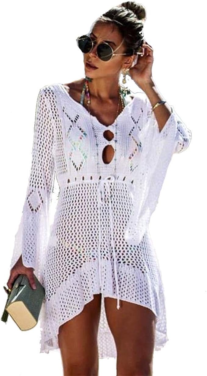 white crochet beach cover up