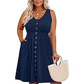 Holipick Women's Plus Size Summer Dresses for Women Casual Dress with Pockets A-Line Swing Button Down Sleeveless V Neck