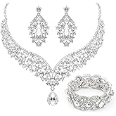 Hapibuy Crystal Wedding Jewelry Set Bridal Rhinestone Necklace and Earring Set For Brides Wedding Party Costume Accessories Gifts for Women Black And silver