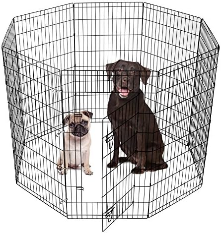 SmithBuilt Crates Dog Playpen Folding Yard with Door and Carry Bag 8 Panel Metal Wire Popup Portable Fence, 48 Inch High - Black