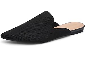 Charmivy Mules for Women Comfortable Slip-on Flats-Backless-Pointed Toe Slides Breathable Mesh Knit Loafers