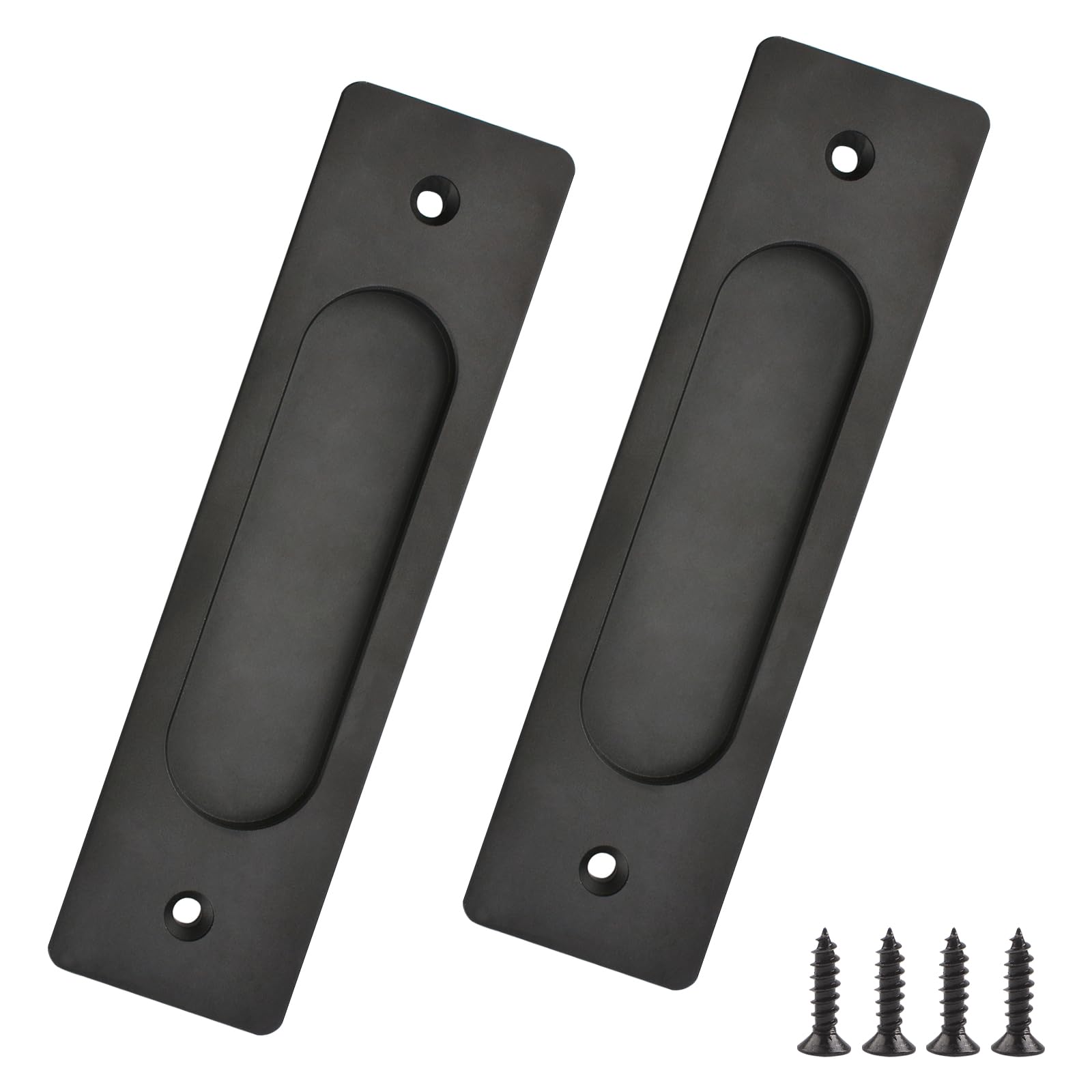 MOROBOR 2pcs Rectangular Recessed Sliding Door Pulls, 15CM Flush Pull Aluminum Alloy Matte Black Closet Door Finger Pulls with Mounting Screws for Sliding Barn Door