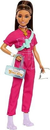 Barbie Doll in Trendy Pink Jumpsuit with Storytelling Accessories view 5