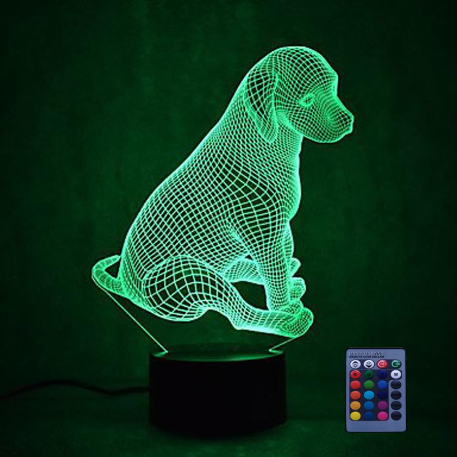 3D Dog Night Light USB Powered Remote Control Touch Switch Decor Table Optical Illusion Lamps 7/16 Color Changing Lights LED Table Lamp Xmas Home Love Brithday Room Decoration