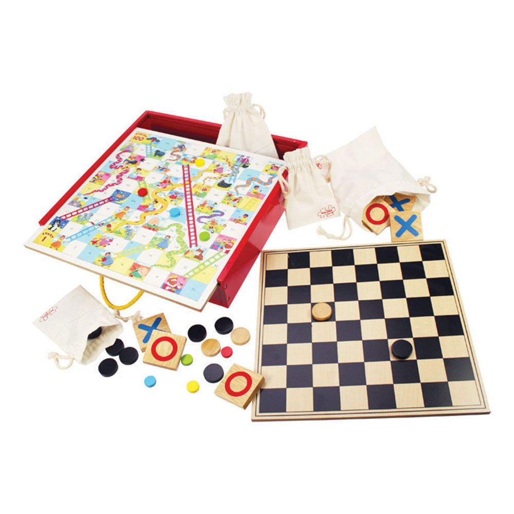 Bigjigs Toys, Games Compendium, Wooden Toys, Board Games, Classic Board Games, Compendium of Games, Traditional Games, Tic Tac Toe, Tiddly Winks, Snakes and Ladders