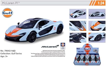 Amazon Com Motormax Mclaren P1 Gulf Oil Diecast Car Set Box Of 4 Assorted 1 24 Scale Diecast Model Cars Toys Games