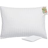 ZPECC Toddler Pillow with Pillowcase - 16x22 Organic Cotton Hypoallergenic Kids Pillow, Baby Essentials for Travel Crib Daycare Stroller (Intended for Age 2 and up) White Stripe