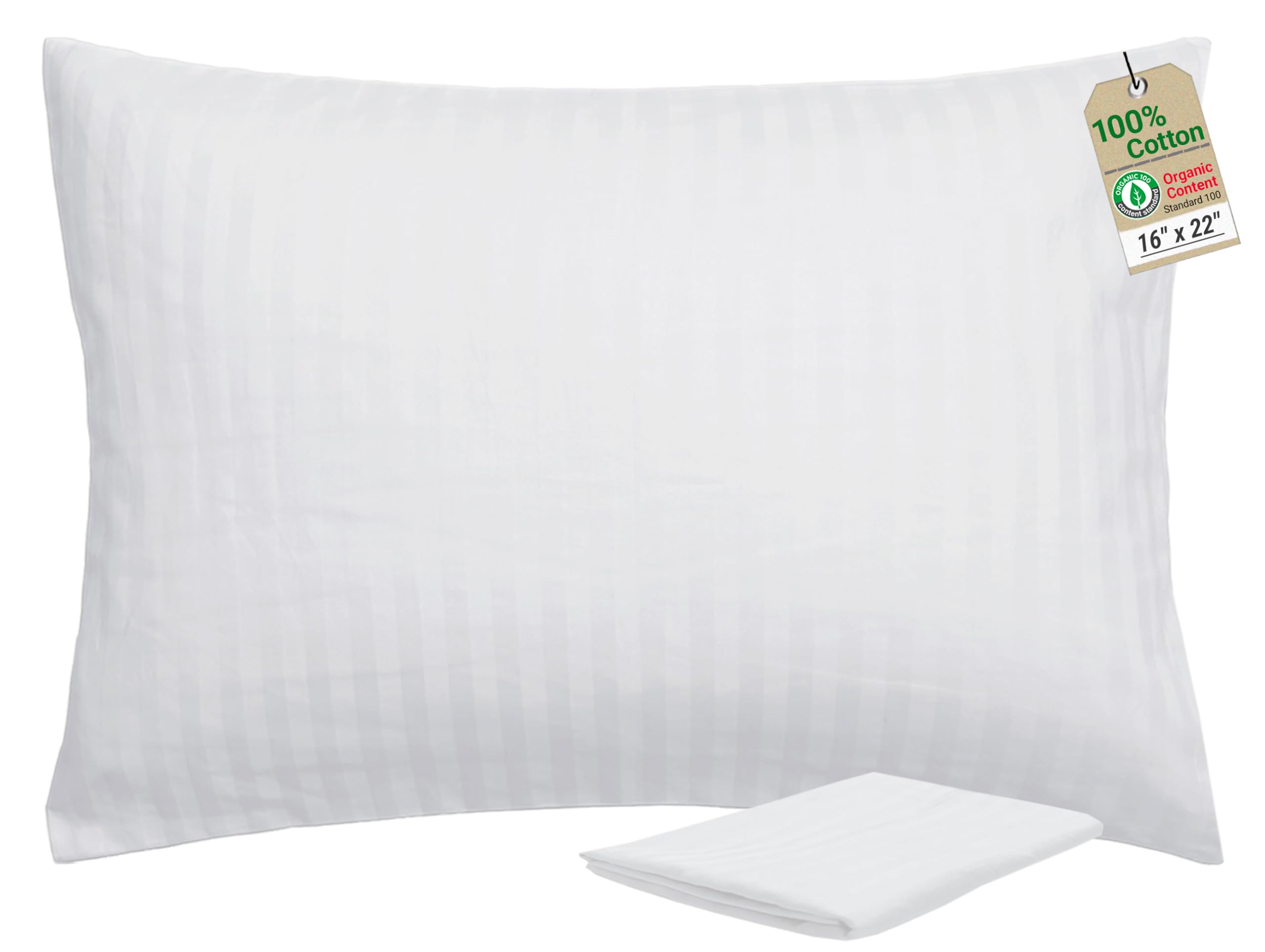 Photo 1 of ZPECC Toddler Pillow with Pillowcase - 16x22 Organic Cotton Hypoallergenic Kids Pillow, Baby Essentials for Travel Crib Daycare Stroller (Intended for Age 2 and up) White Stripe