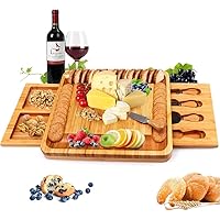 Bamboo Cheese Board with Cheese Tools, Cheese Plate Charcuterie Board Platter Set Serving Tray for Wine Cracker Brie and Meat