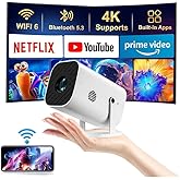【Built-in APPS & Electric Focusing & 210° Rotation】Mini Projector With Wifi And Bluetooth, 1080P Portable Projector, Movie Projector for Bedroom, Supports Smartphones/TV Stick/iPad/PS5/Laptop/HDMI/USB