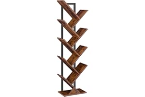 HOOBRO Tree Bookshelf, 9-Tier Bookcase Wooden Shelves, Floor Standing Storage Rack, for Display of CDs, Books in Living Room,