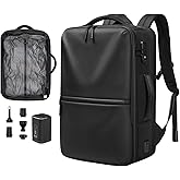 POIXM 70L Vacuum Backpack for Travel with Pump, Expandable Vacuum Seal Compression Backpack with TSA Lock, Charging Port, fit 19" Laptop, Water Waterproof, for Business Trip, College, Camping