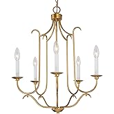 Durent Lighting Antique Gold French Country Chandelier for Dining Living Room, 5-Light Brass Chandelier Retro Light Fixture C