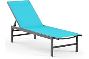 Vexwalx Outdoor Lounge Chairs for Pool, Aluminum Chaise Lounge Chairs with 5-Position Recliner, Patio Lounge Chair for Backyard, Poolside, Deck, Lawn, Lake Blue