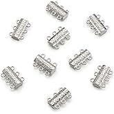 Beadthoven 20-Set Alloy 3 Hole Multi Strand Magnetic Clasps Bracelet Closure Magnetic Necklace End Clasp Tube Clasps Jewelry Finding Making Supplies | Size:14x19x6mm Hole:2mm (Platinum)