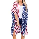 Women's American Flag Kimono Cardigan 4th of July Cover Up Lightweight Patriotic Kimono Cover Up