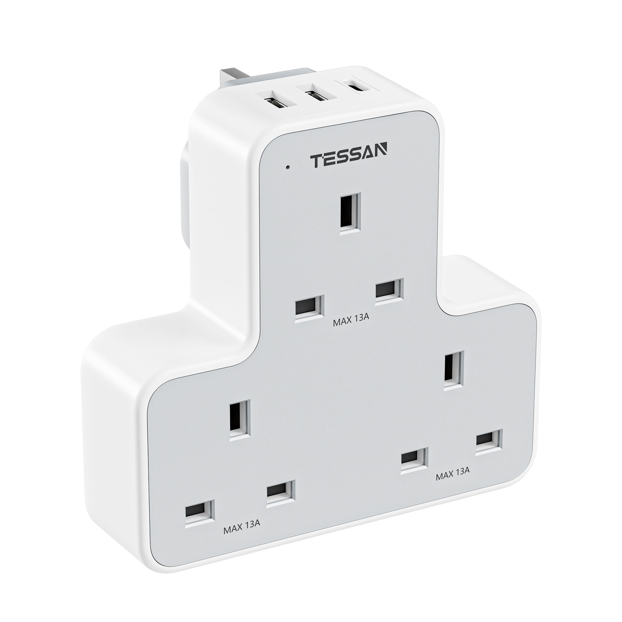 USB Plug Charger Adapter UK, TESSAN 3 Way Plug Extension Socket with Multi USB Charging Station, Multiplug Extender for Home, Kitchen, Office, School Supplies