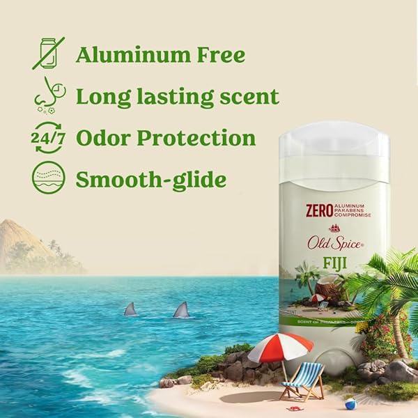 OLD SPICE ALUMINUM FREE DEODORANT FOR MEN, 24/7 LASTING FRESHNESS & LONG LASTING SCENT, 24/7 SWEAT & ODOR PROTECTION, FIJI WITH PALM TREE + COCONUT SCENT, 3.0 OZ