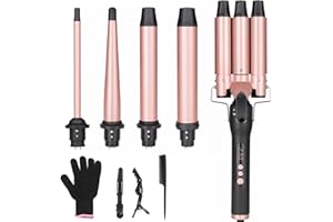 UNOBEY 5 in 1 Curling Wand Set, Three Barrel Curling Iron Set with 3 Barrel Curling Iron and 4 Interchangeable Ceramic Curlin