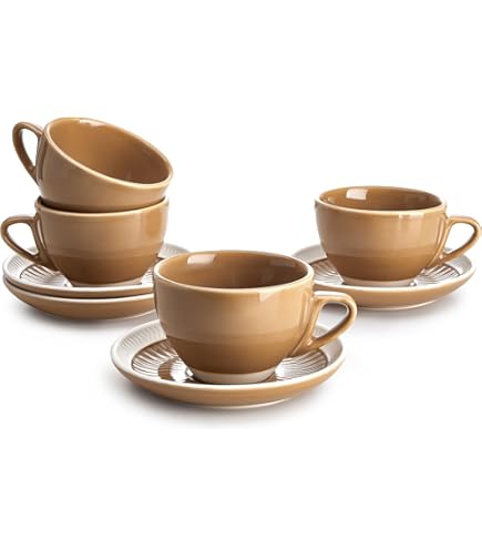 Amazon.com | Sweese 6 Ounce Cappuccino Cups with Saucers, Porcelain Double  Espresso Cups Set of 6 - Hot Assorted Colors: Cup & Saucer Sets