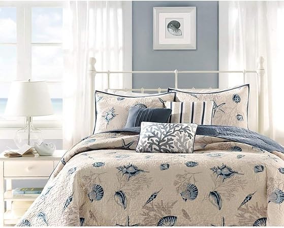 6 Pieces Bleu Acier Beige Imprime Animal Couvre Lit King Set