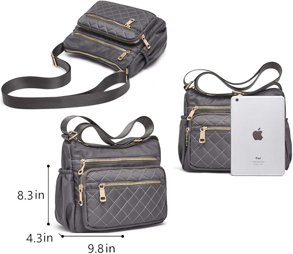 OPXTO-BoBo Lightweight Small Solid Color Crossbody shoulder bag, Nylon Multi-Pocket Cell Phone Purses Wallet for Women (Grey) - Image 4