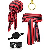 Verceco Men Pirate Costume Accessories Set for Women Bandana Headband Head Scarf Sash Belt Pirate Jewelry 5pcs