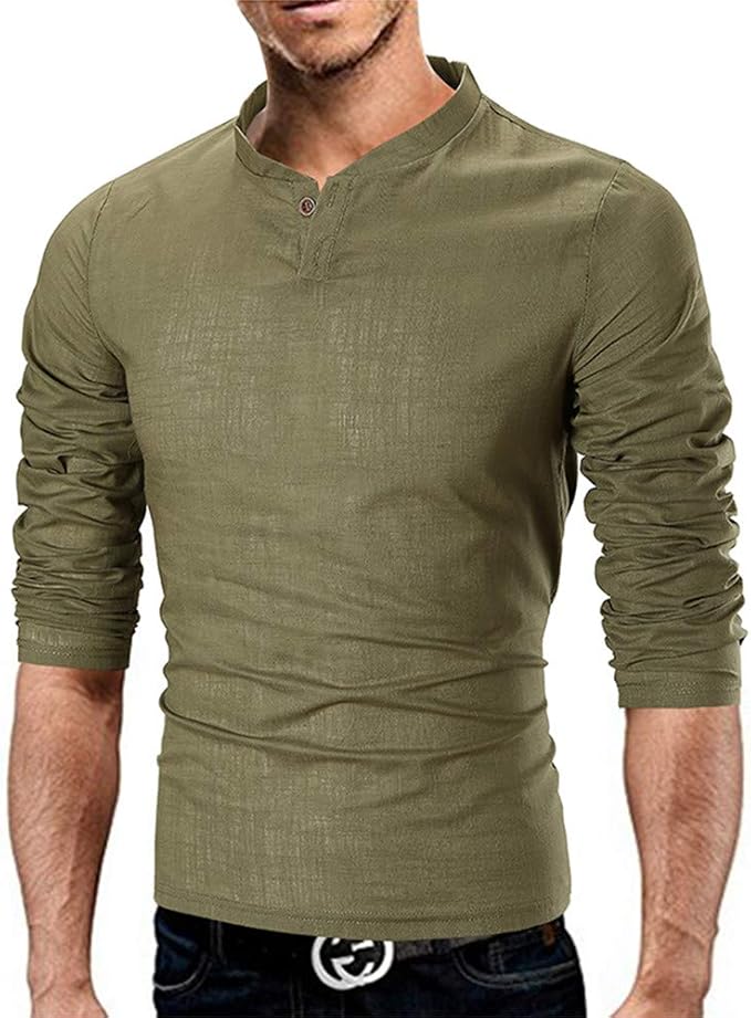 Herren T Shirt Leinen Langarmelig Legeres Design Ohne Kragen Henley Hemd Sommer Atmungsaktiv Amazon De Bekleidung