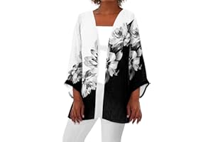 YUTANRAL Womens Summer Tops Floral Printed Lightweight Cardigan Casual Loose 3/4 Sleeve Tops Plus Size Kimonos Cover Ups
