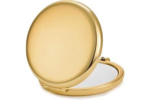MLLXX Compact Mirror for Purse, Metal Round Shell, Double-Sided 1X/2X Magnifying, Portable Travel Makeup Mirror, Mini Pocket Mirror, Gold，1 Pack