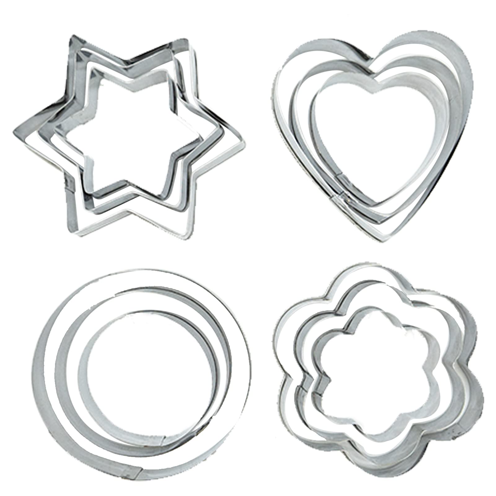 Cookie Cutter, 12 Pieces Cookie Cutters Shapes Pastry Cutter Biscuit Cutters Baking Set Christmas Cookie Cutter Stainless Steel Heart Circle Flower Star Shaped Cookie Cutters for Baking