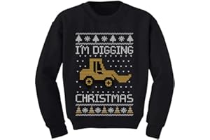 Tstars I'm Digging Christmas Ugly Sweatshirt for Boys Girls Construction Tractor Xmas Holiday Sweatshirts for Toddler Kids
