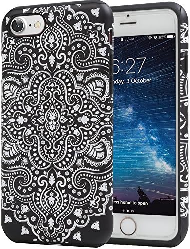 iPhone 7 Case, Black Mandala Slim Dual Hard Case [Shockproof] [Dual Layer] [Drop Protection] Fashion Design Pattern for Apple iPhone 7 - Black Mandala