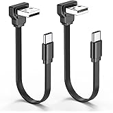 JUXINICE 2PCS Right Angle USB to Type C Adapter, 90 Degree Flat USB A to C Cable,Short Flexible Male to Male Cable 66W 4inch-10CM for Vehicles, Desktop PCs, Smartphones,and More(UP Angle+Down Angle)
