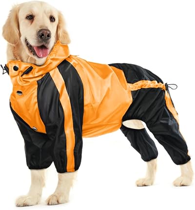 OUOBOB Dog Raincoat Waterproof Jacket for Large Dogs Adjustable Hooded Poncho