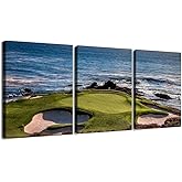 chenchenArt USA Golf Course Wall Art for Office California Coastline Golf Course Pictures Posters Wall Decor for Living Room Bedroom Home Decorations Framed Ready to Hang(16''W x 24''H x3)