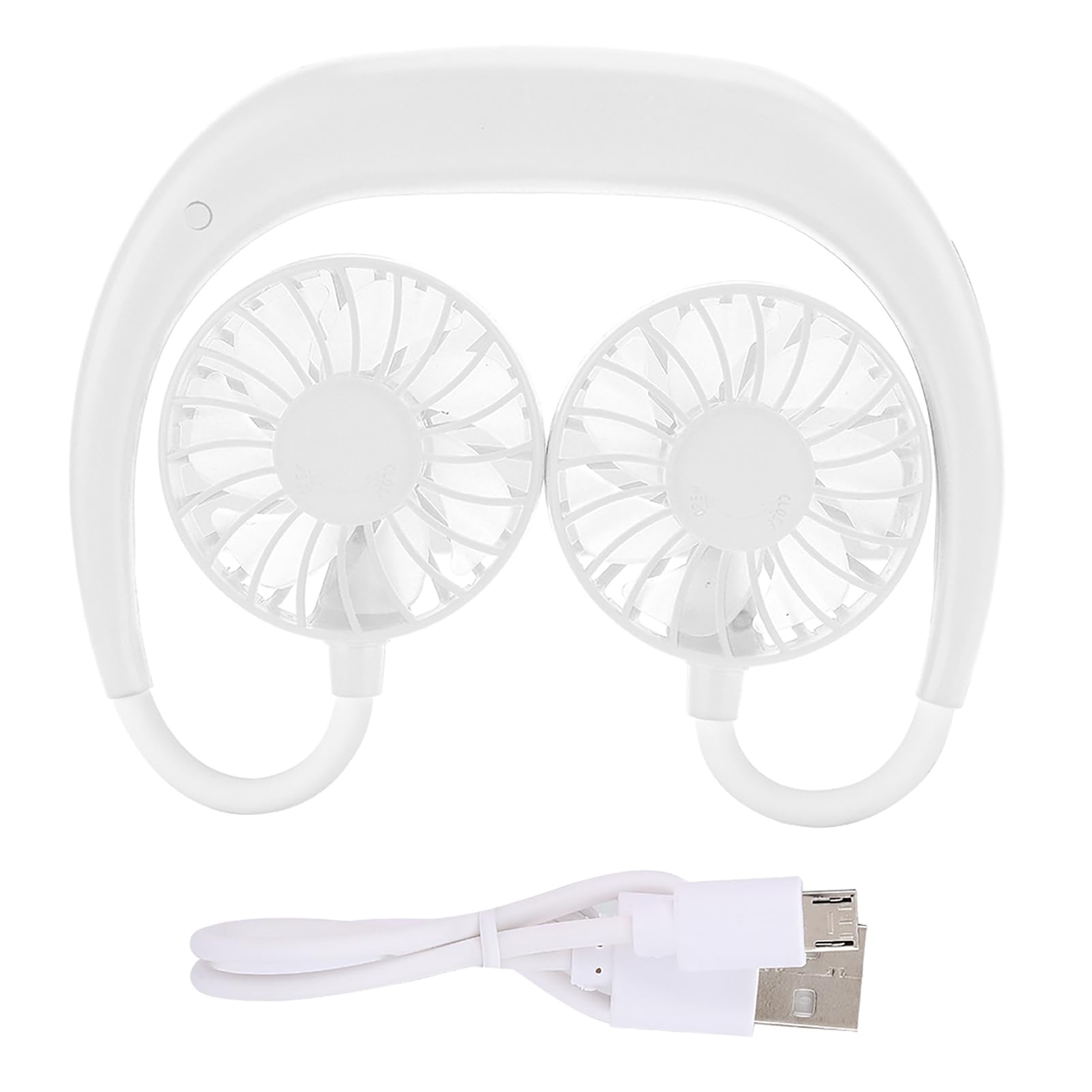 PUSOKEI USB Neck-Hanging Fan, 3 Gear Adjustable Mini Fan Portable USB Personal Coooling Fan, Hands-Frees Neck Band Sports Fan 7Hous Standy for Home Outdoor Office Travel(White)