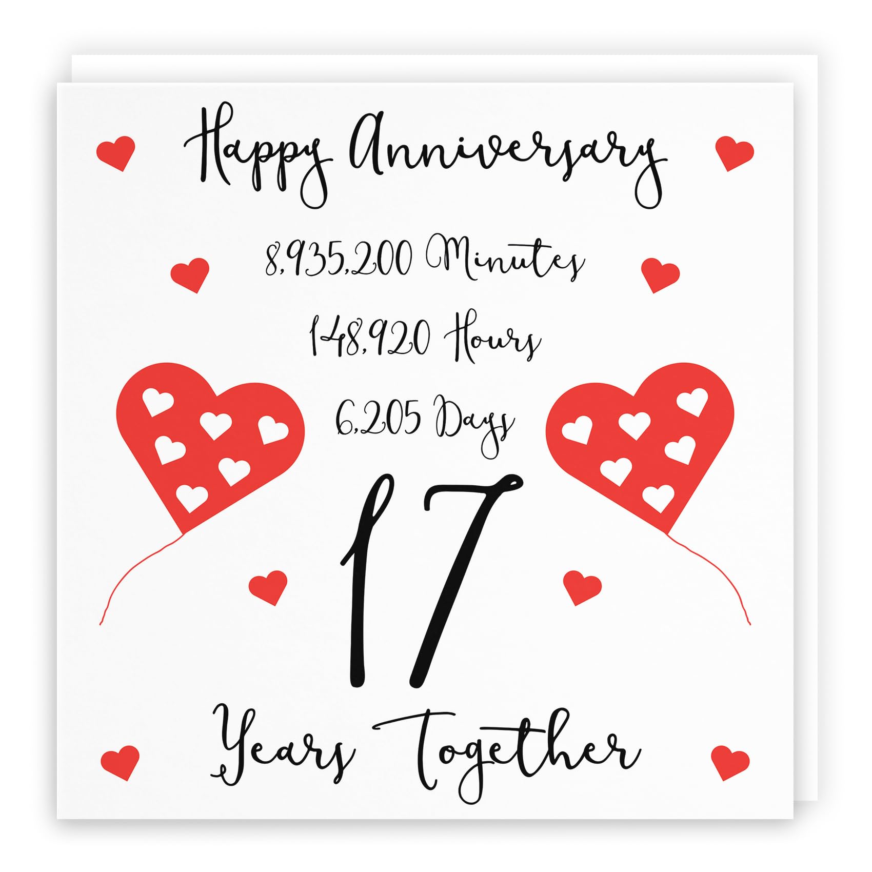 Hunts England - Large 17th Wedding Anniversary Card - 17 Years Together - Happy Anniversary - Timeless Collection - Large - 210 x 210 mm - For Him, Her, Couples