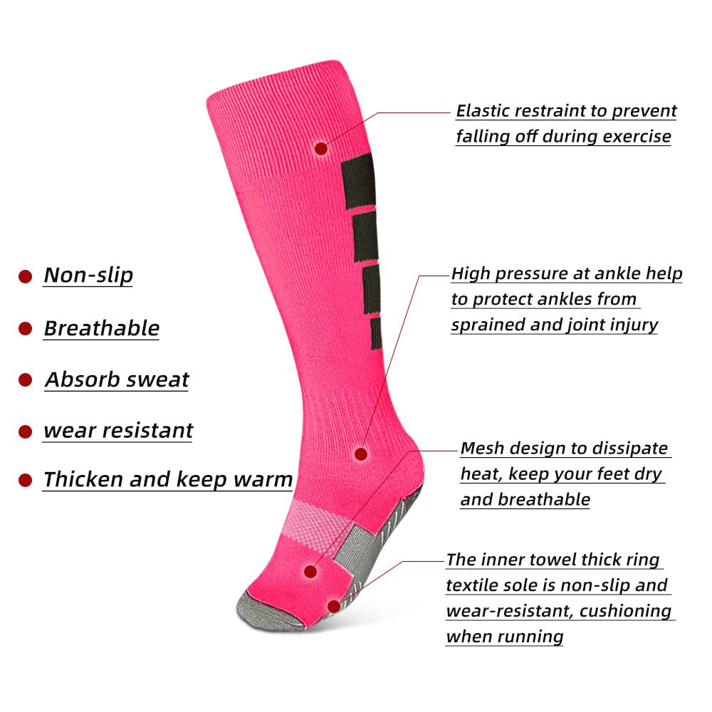 ZEPOHCK Kids Athletic Soccer Socks, 2 Pairs Knee High Socks for Youth Boys Girls for Shoe Size 3-6.5 / Ages 6-12