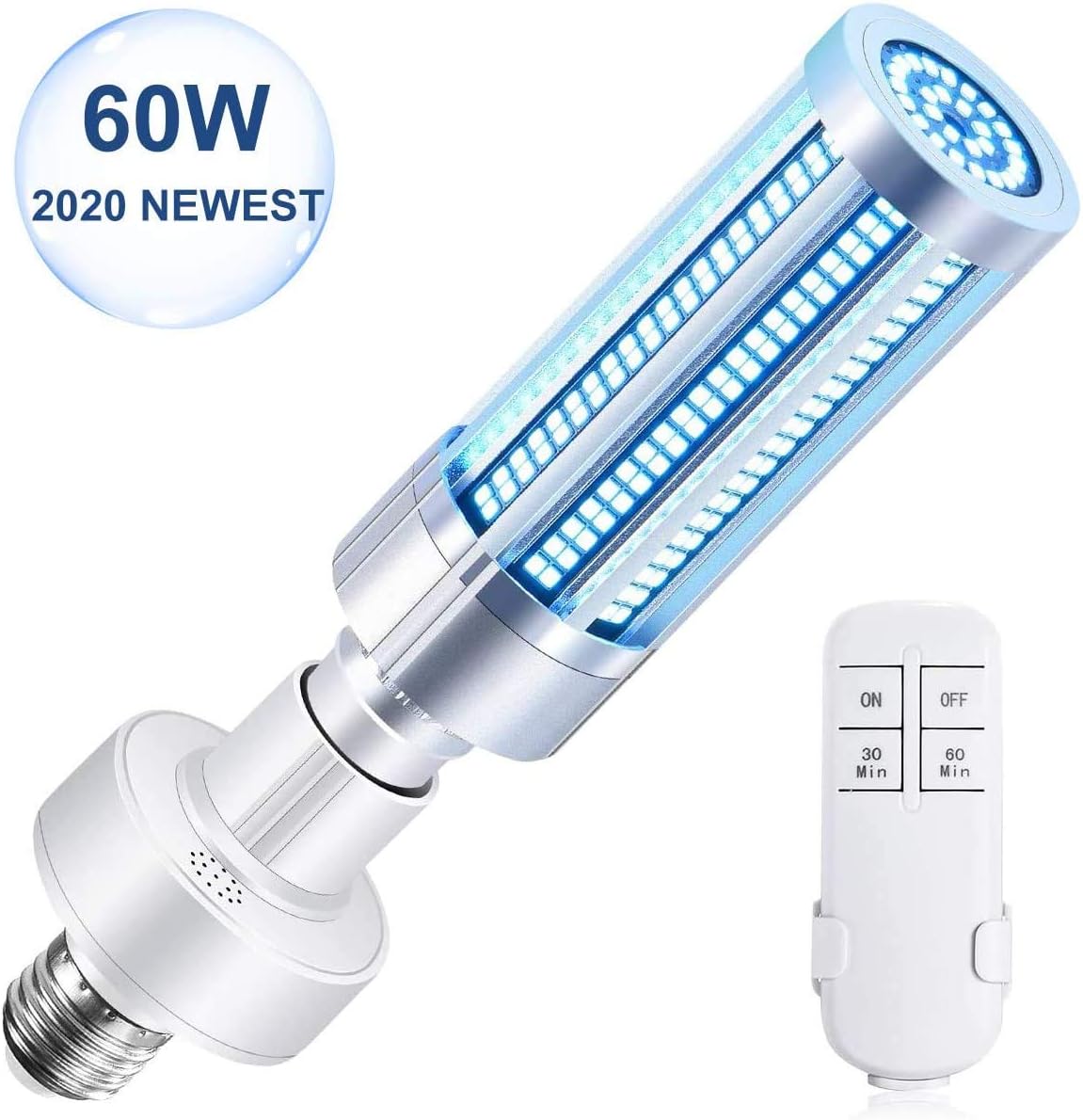 ALLRIER UV Sanitier 60W UV Germicidal Lamp Disinfection Bulb UVC Led Corn Light Bulb with Remote Control