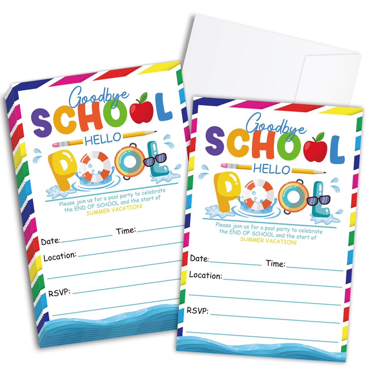 Photo 1 of Cute And Funny End-Of-Term Pool Party Invitations, Cards To Celebrate The Start Of Summer Vacation, 20 Invitation Cards With Envelopes, Invitation Cards For Kids And Parents, Graduation Party Supply