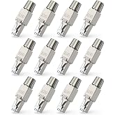 ZOERAX Cat7 Cat6A RJ45 Connector 12-Pack, Tool-Free Zinc Alloy Shielded Ethernet Termination Plugs for Cat7 up to 23AWG Solid Bulk S/FTP Ethernet Cable
