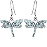TYSO Dragonfly Earrings 925 Sterling Silver Dragonfly Turquoise Dangle Drop Earrings Jewelry Gifts for Women