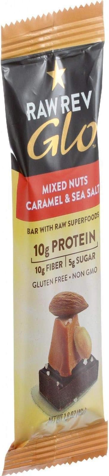 Raw RevolutionGlo Bar - Mixed Nuts - Caramel and Sea Salt - 1.6 Ounce - Case of 12, United States, 12 Count