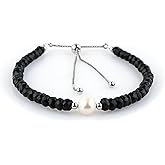 CRYSTALIS Natural Shungite Beads Slider Bracelet with Elegant Pearl, High Grade Beaded Crystals, Chakra, Healing Gemstone, Gift Giving Women Jewelry, 925 Sterling Silver Slider 10 inch