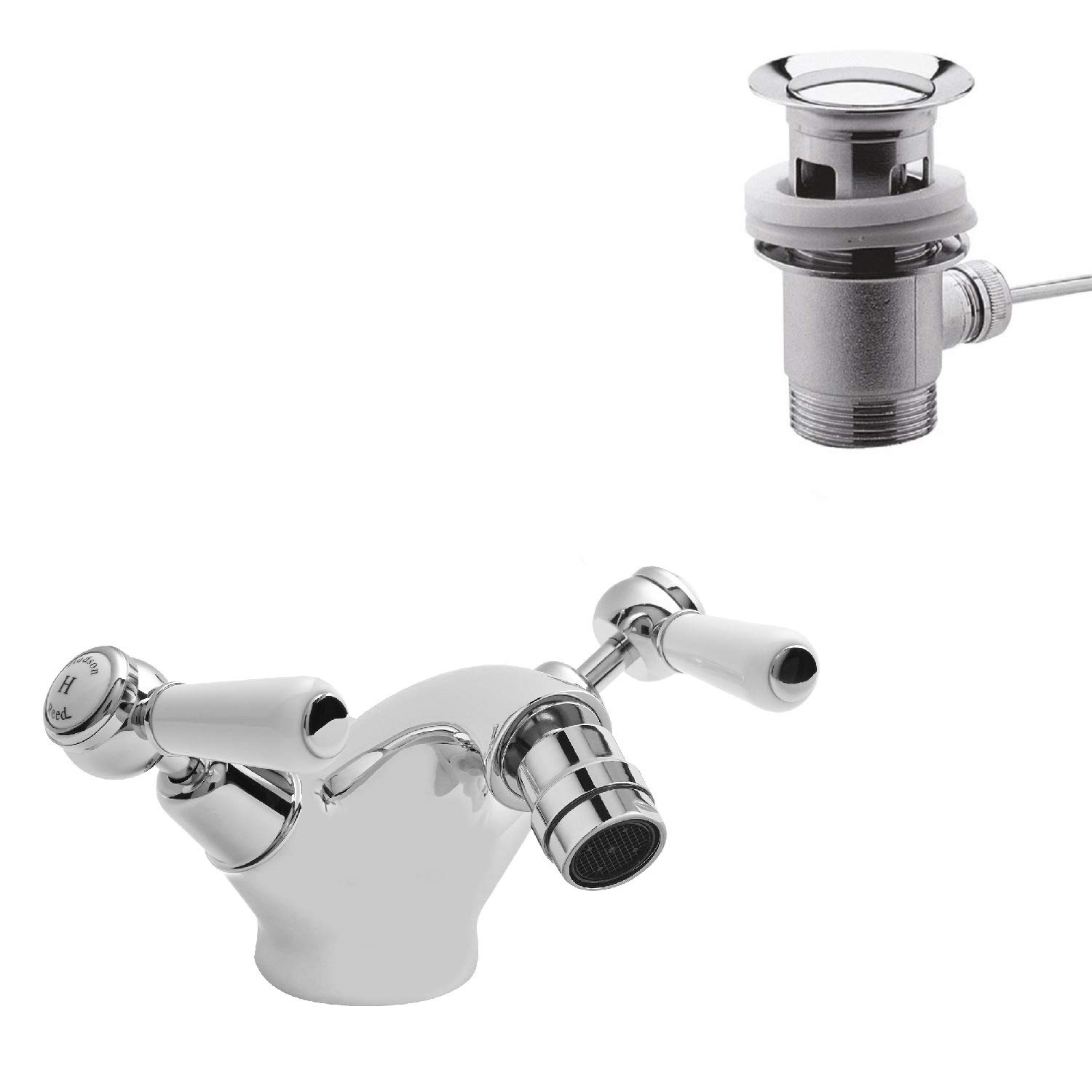 Old London BC306DL Topaz | Traditional Bathroom Mono Bidet Mixer Tap with Lever Handles and Domed Collars, 130mm x 173mm, Chrome/White