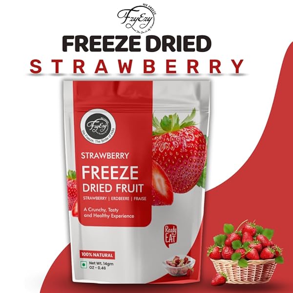 FZYEZY NATURAL FREEZE STRAWBERRY FOR KIDS AND ADULTS| CAMPING VEGAN HEALTHY & SURVIVAL FOOD|TRAVEL FRIENDLY READY TO EAT FRUIT SLICES| PANTRY GROCERIES DEHYDRATED SNACKS | 90 GM (STRAWBERRY, 90 GM)