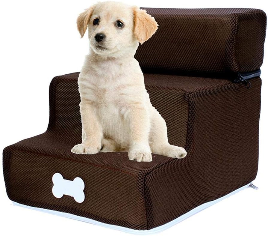 Pet Steps/Stairs for Dogs & Cats - Detachable 3 Step Stool for Pet, Portable Removable Washable Ladder Stair for Small Dog and Cat